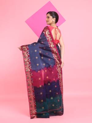 Grey Cotton Soft Saree With Floral Motifs Without Blouse 3