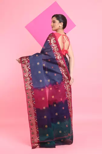 Grey Cotton Soft Saree With Floral Motifs Without Blouse