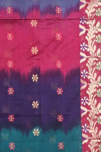 Grey Cotton Soft Saree With Floral Motifs Without Blouse