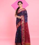 Blue Cotton Soft Saree With Floral Motifs Without Blouse