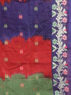 Red Cotton Soft Saree With Floral Motifs Without Blouse 4