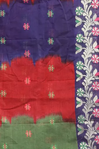 Red Cotton Soft Saree With Floral Motifs Without Blouse