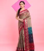 Beige Cotton Soft Saree With Floral Motifs Without Blouse