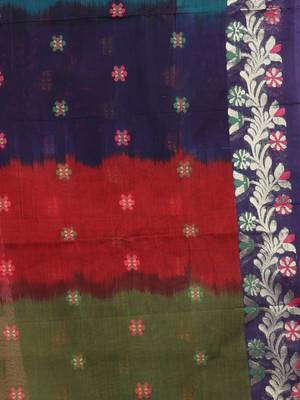 Teal Green Cotton Soft Saree With Floral Motifs Without Blouse 4