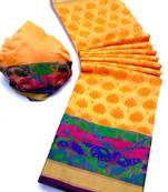Koram Orange Cotton Silk And  Printed Design Sareee With Blouse For Women