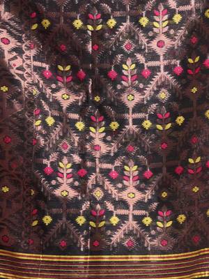 Black Jamdani Saree With All Over Zari & Thread Weaving Without Blouse 4