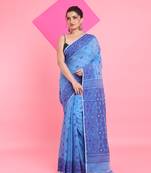 Sky Blue Jamdani Saree With All Over Thread Weaving Without Blouse