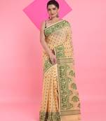 Cream Jamdani Saree With All Over Thread Weaving Without Blouse