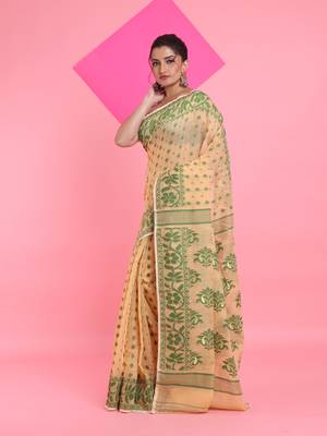 Cream Jamdani Saree With All Over Thread Weaving Without Blouse 2