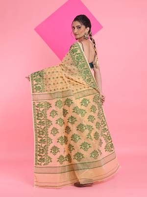 Cream Jamdani Saree With All Over Thread Weaving Without Blouse 3