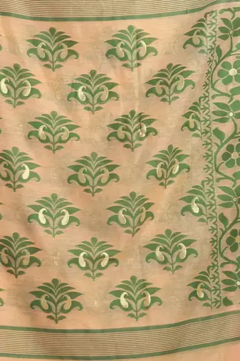 Cream Jamdani Saree With All Over Thread Weaving Without Blouse