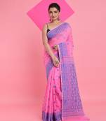 Pink Jamdani Saree With All Over Thread Weaving Without Blouse