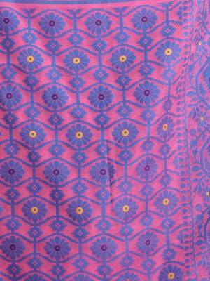 Pink Jamdani Saree With All Over Thread Weaving Without Blouse 4