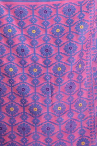 Pink Jamdani Saree With All Over Thread Weaving Without Blouse