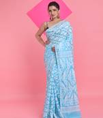 Sky Blue Jamdani Saree With All Over Thread Weaving Without Blouse