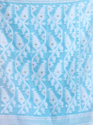 Sky Blue Jamdani Saree With All Over Thread Weaving Without Blouse 4
