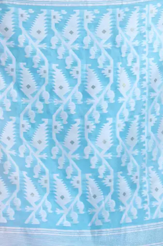 Sky Blue Jamdani Saree With All Over Thread Weaving Without Blouse