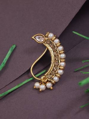 Elegant Non-Piercing Maharashtrian Ethnic White Pearl Nath 1