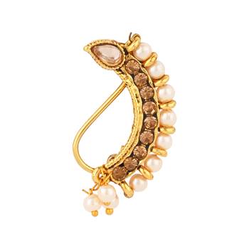 Elegant Non-Piercing Maharashtrian Ethnic White Pearl Nath 2
