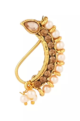 Elegant Non-Piercing Maharashtrian Ethnic White Pearl Nath