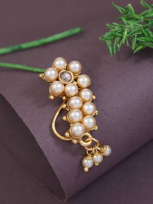Elegant Non-Piercing Maharashtrian Ethnic White Pearl Nath 1