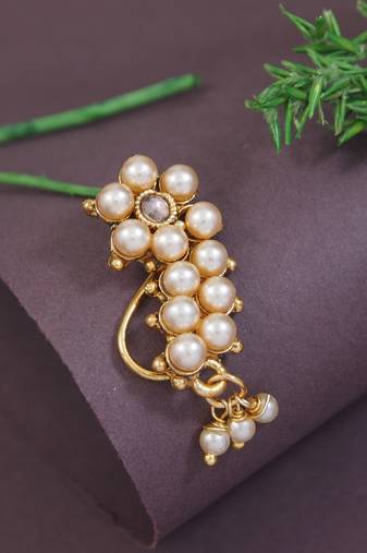 Elegant Non-Piercing Maharashtrian Ethnic White Pearl Nath