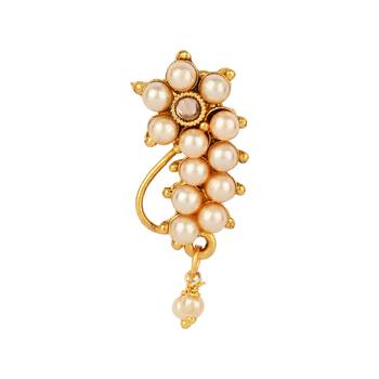 Elegant Non-Piercing Maharashtrian Ethnic White Pearl Nath 2