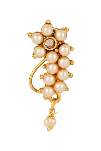 Elegant Non-Piercing Maharashtrian Ethnic White Pearl Nath