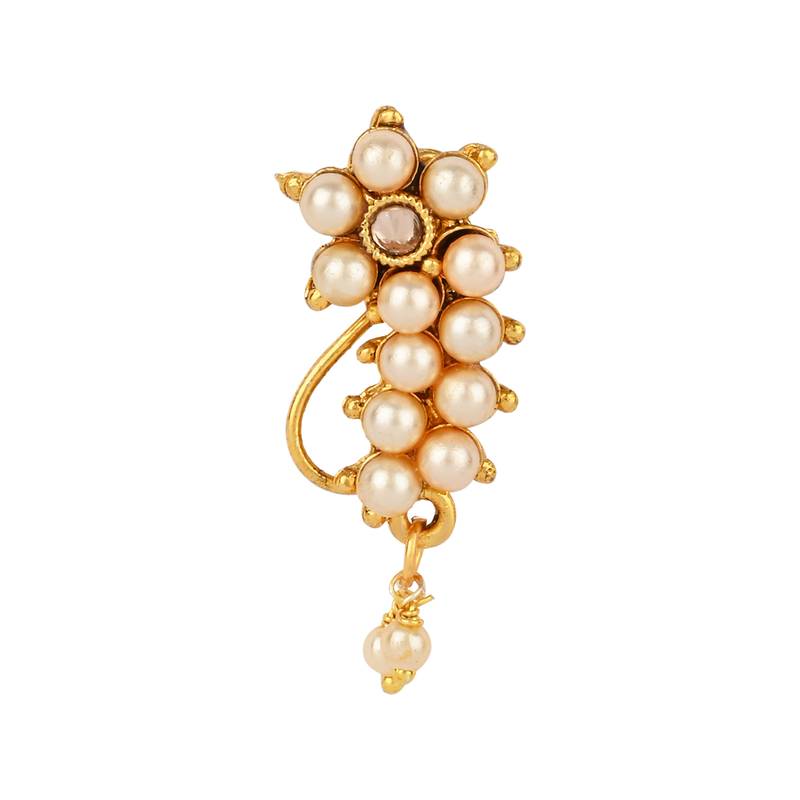 Elegant Non-Piercing Maharashtrian Ethnic White Pearl Nath