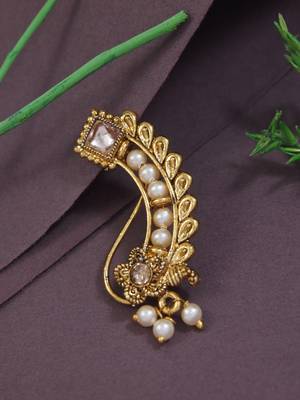 Elegant Non-Piercing Maharashtrian Ethnic White Pearl Nath 1