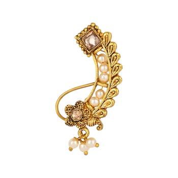 Elegant Non-Piercing Maharashtrian Ethnic White Pearl Nath 2