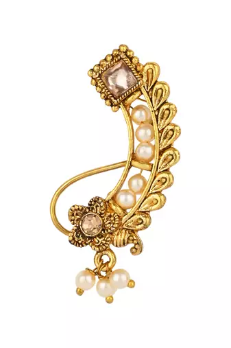 Elegant Non-Piercing Maharashtrian Ethnic White Pearl Nath