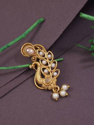 Elegant Non-Piercing Maharashtrian Ethnic Peacock Design White Pearl Nath 1