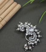 Silver Oxidised Non-Piercing Floral Design Maharashtrian Nath