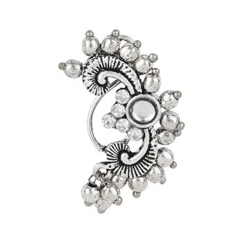 Silver Oxidised Non-Piercing Floral Design Maharashtrian Nath 2