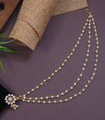 Traditional Kundan & Pearl Non-Piercing Nose Pin with Attached Pearl Chain