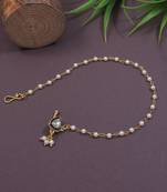 Traditional Kundan & Pearl Non-Piercing Nose Pin with Attached Pearl Chain