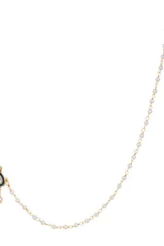 Traditional Kundan & Pearl Non-Piercing Nose Pin with Attached Pearl Chain