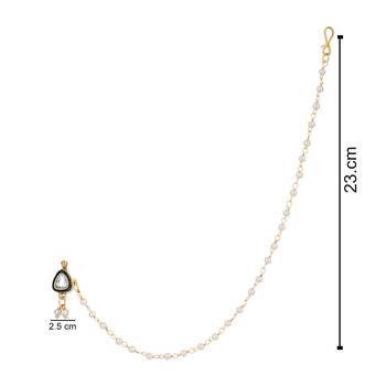 Traditional Kundan & Pearl Non-Piercing Nose Pin with Attached Pearl Chain 3