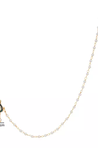 Traditional Kundan & Pearl Non-Piercing Nose Pin with Attached Pearl Chain