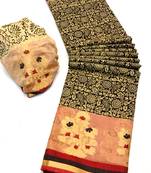 Koram Cream Cotton Silk And  Printed Design Sareee With Blouse For Women