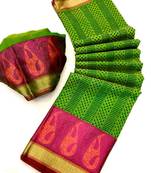 Koram Light Green Cotton Silk And  Printed Design Sareee With Blouse For Women