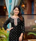 Black printed mirror work festive short kurtis