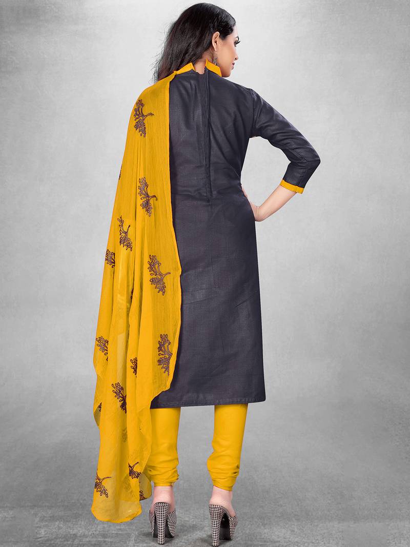 Leeza Store Women's Navy Blue Slub Cotton Printed Cotton Suit Dress Material With Nazmeen Dupatta