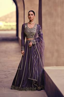 Purple Embroidered Chinnon Silk Circular Lehenga with Blouse ( Size Upto 42) 1
