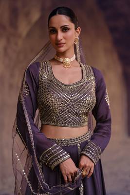 Purple Embroidered Chinnon Silk Circular Lehenga with Blouse ( Size Upto 42) 2