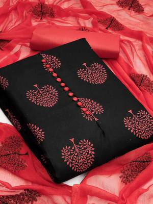 Leeza Store Women's Black Slub Cotton Printed Cotton Suit Dress Material With Nazmeen Dupatta 1