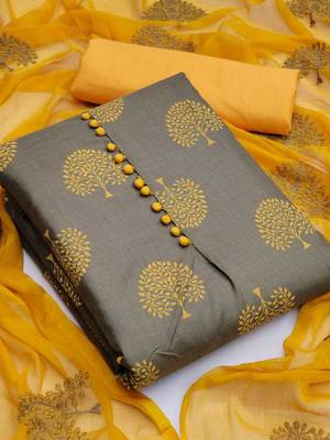 Women's Brown Slub Cotton Printed Cotton Suit Dress Material With Nazmeen Dupatta 1