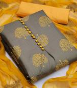 Women's Brown Slub Cotton Printed Cotton Suit Dress Material With Nazmeen Dupatta