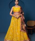 Designer Yellow Georgette Floral Sequins Work  Haldi Special Lehenga Choli